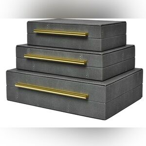 Gray Stacked Storage Boxes with Gold Handles